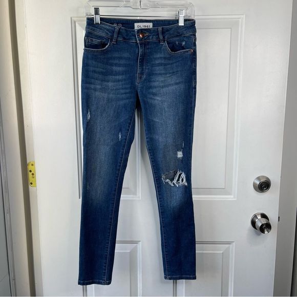 DL1961 Margaux Instasculpt Ankle Skinny Stealth Distressed Jeans Size 26 - Picture 1 of 6